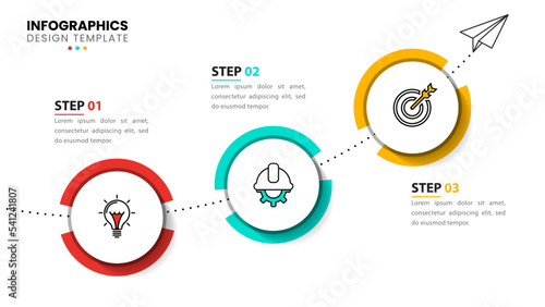 Infographic template. Paper plane with path and 3 steps
