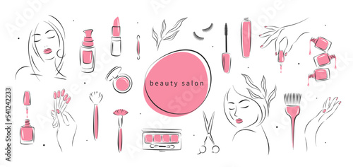 Photo Big set of elements and icons for beauty salon