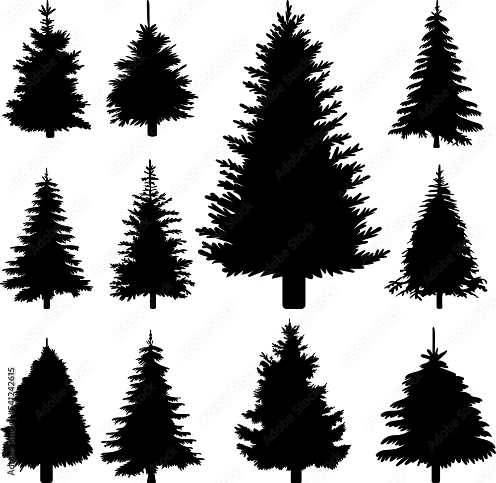 set of christmas trees silhouette design isolated vector