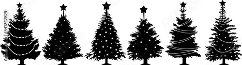 set christmas, new year tree silhouette design isolated vector