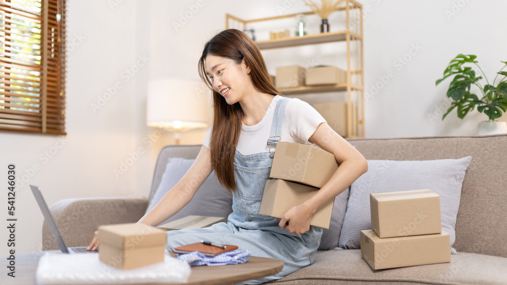 Sell online, Small online business owners chatting with customers asking for ask for delivery address and confirming their orders in preparation for shipping, Online shopping SME entrepreneur. Sell online, Small online business owners chatting with customers asking for ask for delivery address and confirming their orders in preparation for shipping, Online shopping SME entrepreneur.