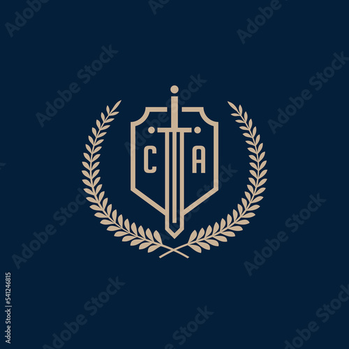 Initial CA elegant sword and shield icon vector template
