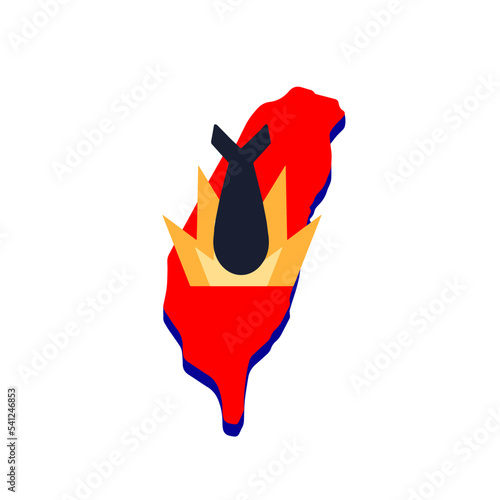 Bombing of Taiwan. War on South China Sea and island. Modern military operation in Asia and rocket. Flat icon