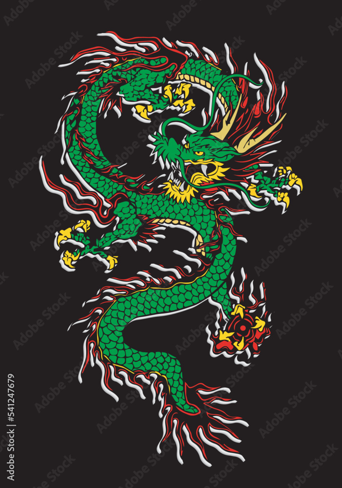 Black Background Dragon Vector Illustration