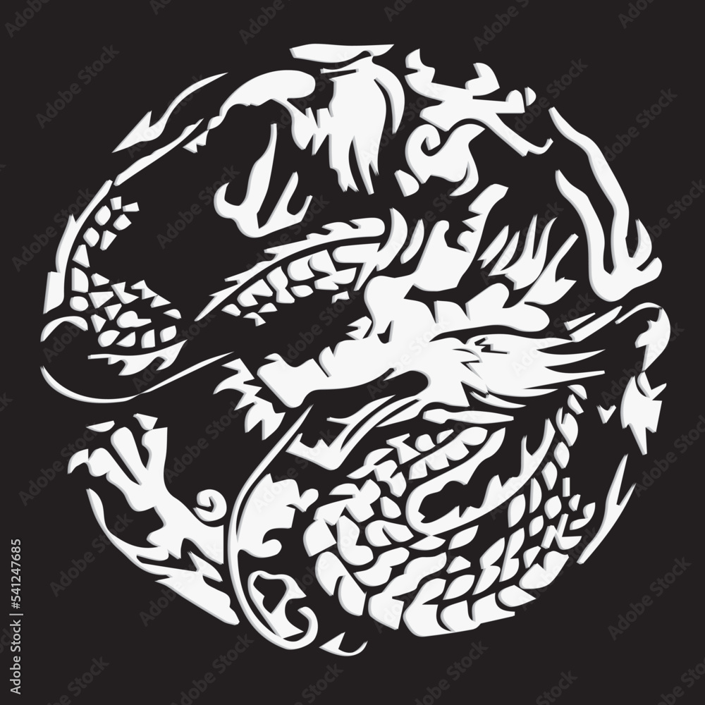 Obraz premium Black Background Chinese Dragon Vector Illustration