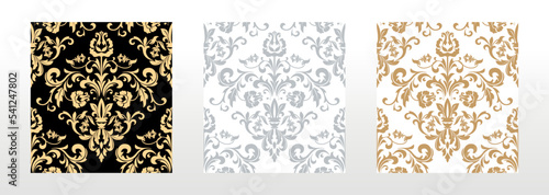 Wallpaper in the style of Baroque. Seamless vector background. Set of colored floral ornament. Graphic pattern for fabric, wallpaper, packaging. Ornate Damask flower ornament