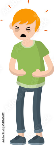 Diarrhea, upset stomach. Man holding belly. Poor nutrition