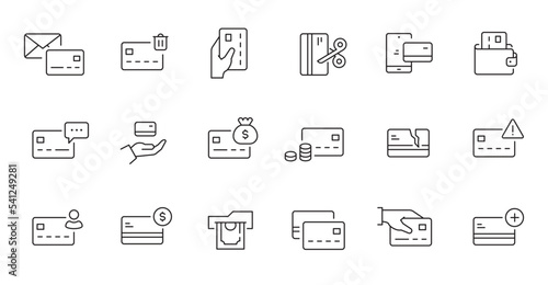 Credit card line icon set. Credit card payment, money transfer, mobile bank business pictogram. Outline editable stroke icon set. Vector illustration.