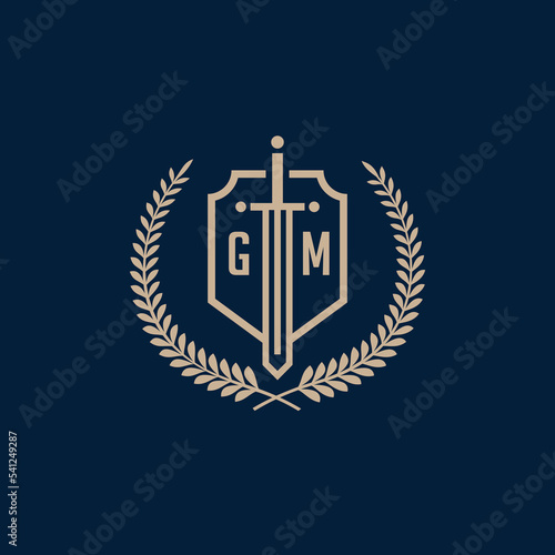 Initial GM elegant sword and shield icon vector template
