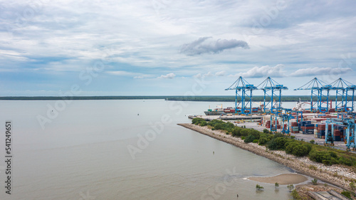 Photography Klang, Malaysia - October 09, 2022: Cranes at the port Klang near Kuala Lumpur