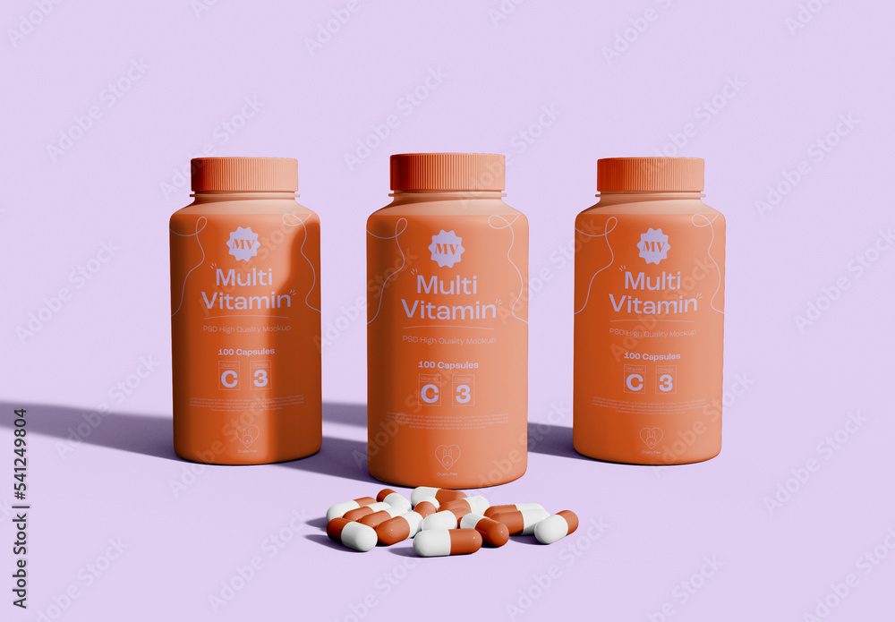 Three Pills Bottles Mockup Stock Template Adobe Stock