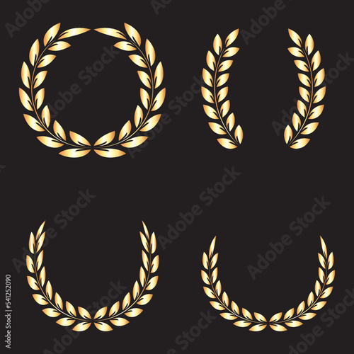 Golden laurel wreaths. Vector icons set.
