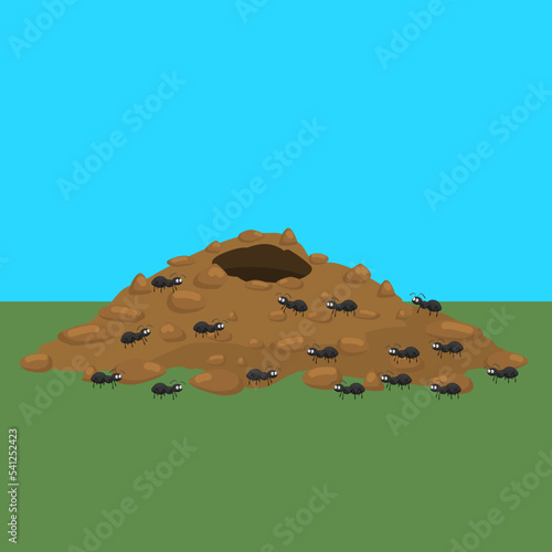 Cartoon ants colony and ant hill