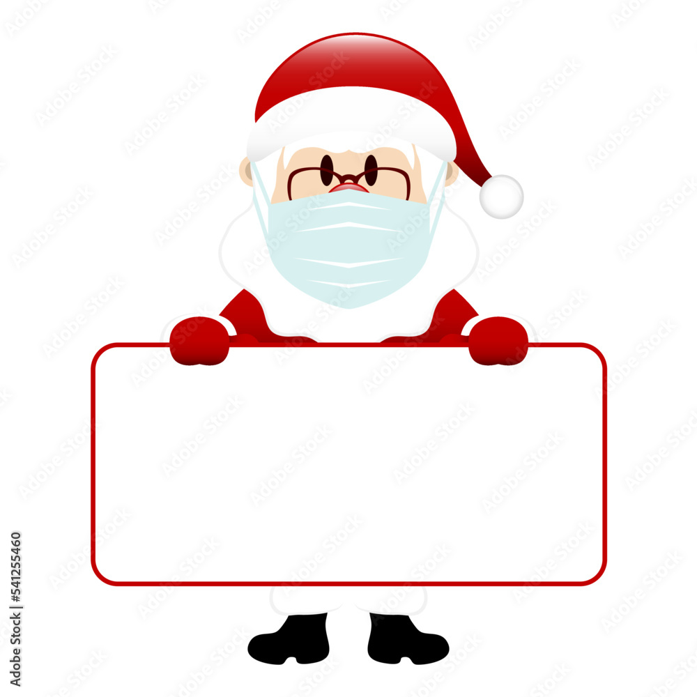 Santa Mit Maske Und Leerem Schild Dunkelrot Santa Mit Maske Und Leerem Schild Dunkelrot