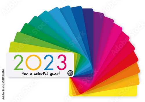 Carte de voeux 2023 décorative, aux couleurs vives, présentant le concept de la diversité et du choix, avec comme symbole un nuancier multicolore.