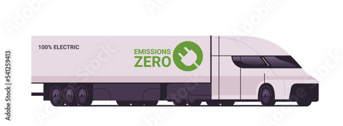 electric semi trcuk trailer with container future cargo transport delivery electrified transportation e-motion zero emissions photo