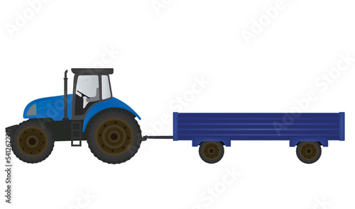 Farmer tractor with trailer. vector