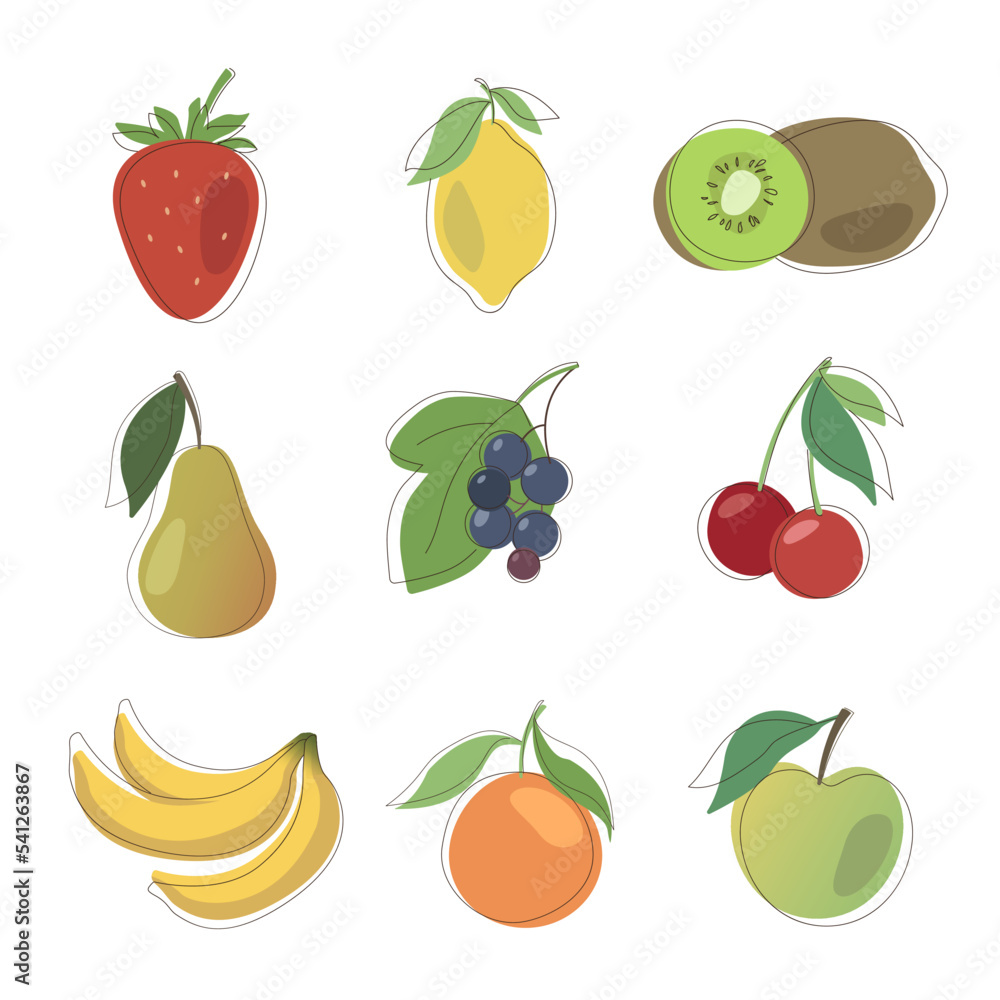 set of fruits and berries set of fruits and berries