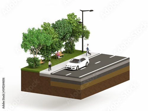 Urban design street diagram with people and trees
