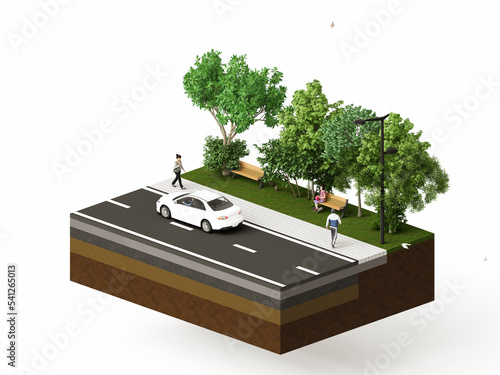 Vászonkép Urban design living road cross section diagram isometric view