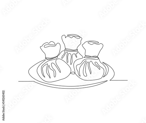 Continuous one line drawing of dim sum or shumay. Dimsum or shumai simple line art vector design.