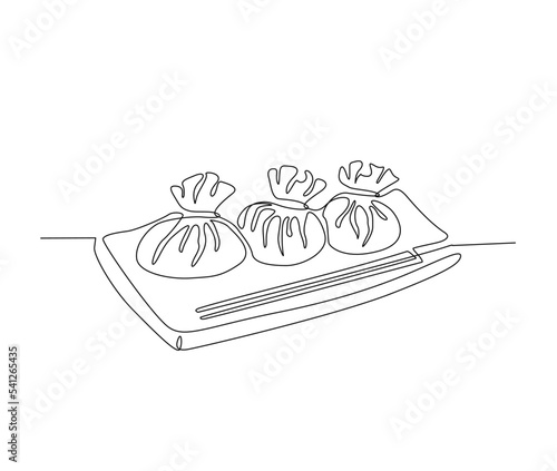 Continuous one line drawing of dim sum or shumay. Dimsum simple line art vector design.