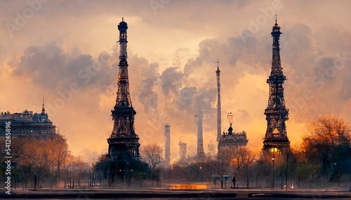 Foto Paris skyline at dusk with Eiffel Tower seen from Place du Trocadéro France
