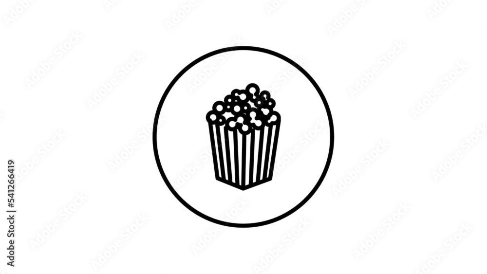 Popcorn bag, movies, food, in circle black and white outline button