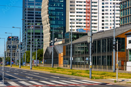 Panoramic view of modern redeveloped architecture of Wola business district of Warsaw city center in Poland photo