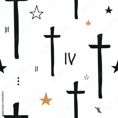Seamless tattoo pattern. A set for a tattoo artist. Brutal vector illustration. Orange-black picture. Halloween. Minimalism.