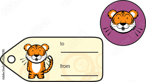 cute chubby tiger kid cartoon gift card sticker illustration in vector format
