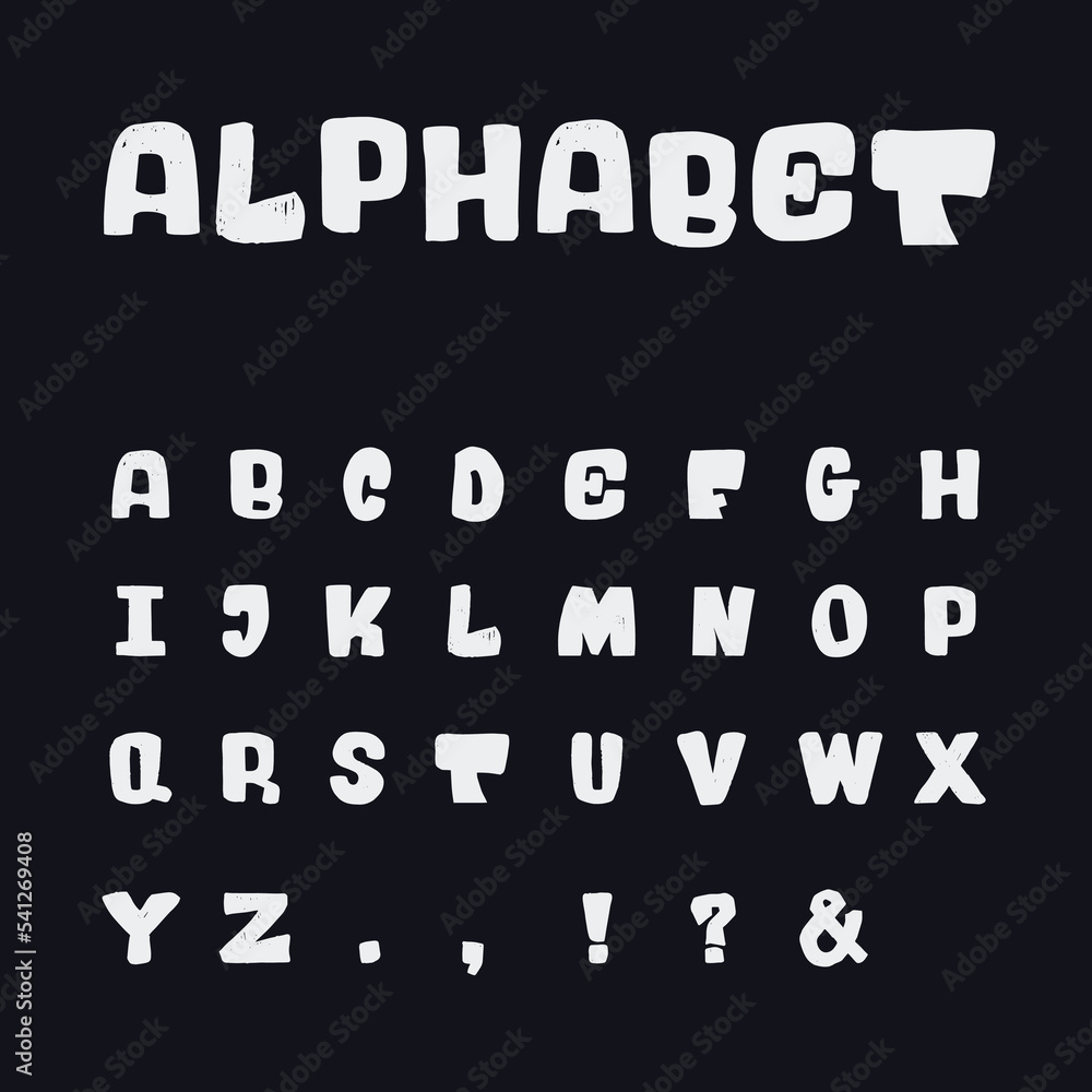 Cartoon Funny Vector English Alphabet. Set the soft letters in a curved line with fancy shapes. Cheerful hand drawn typeface. ABC. Capital letters. Font design in a playful style. Font for children Cartoon Funny Vector English Alphabet. Set the soft letters in a curved line with fancy shapes. Cheerful hand drawn typeface. ABC. Capital letters. Font design in a playful style. Font for children