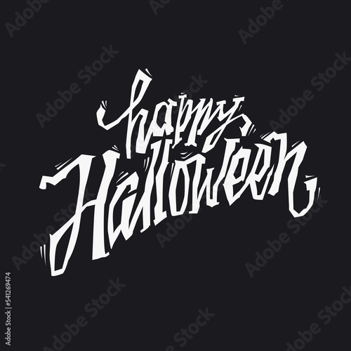 Happy Halloween. Lettering. Holiday text for banner, poster, greeting card, party invitation. Creepy trembling text from fear. Vector illustration. Template design on a dark background
