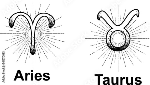black zodiac symbols pointillism tattoo set collection pack lines illustration in vector format