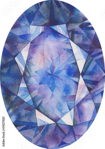 Transparent Background iolite stone Illustration Png. Transparent Clipart Image of watercolor sapphire healing crystal ready-to-use for site, article, print. Hand painted gems photo