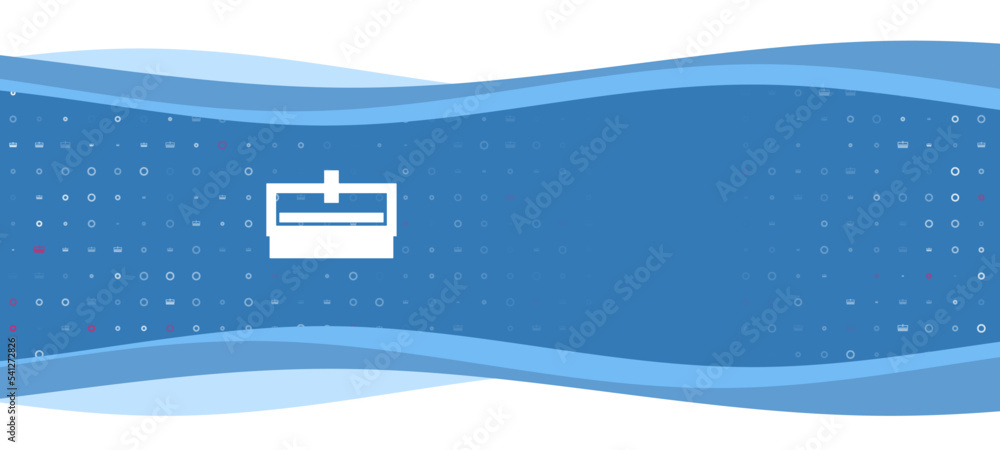 Blue wavy banner with a white cnc machine symbol on the left. On the background there are small white shapes, some are highlighted in red. There is an empty space for text on the right side