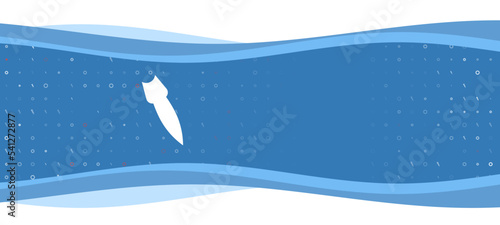 Blue wavy banner with a white falling rocket symbol on the left. On the background there are small white shapes, some are highlighted in red. There is an empty space for text on the right side