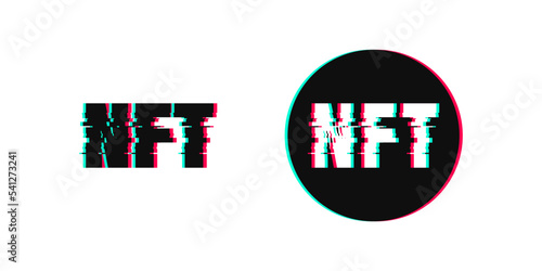 NFT glitch vector icon. Non fungible token cyber distortion symbol.