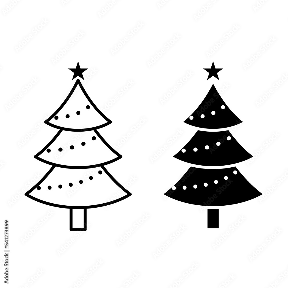 Obraz premium Christmas tree line icon, decorated with conifers outline and filled vector glyph, linear and full length pictogram isolated on white, logo illustration