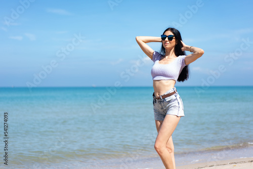sexy girl on the beach. Beautiful healthy woman on beach.