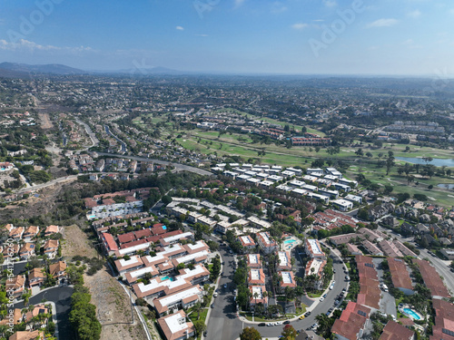 Aerial view of middle class neighborhood in Carlsbad, North County San Diego, California, USA.