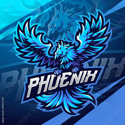 Blue phoenix esport mascot logo design