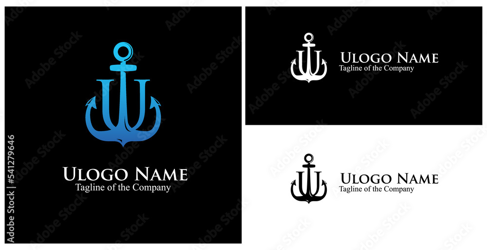 U navy custom monogram. initial a custom text in achor logo vector illustration U navy custom monogram. initial a custom text in achor logo vector illustration