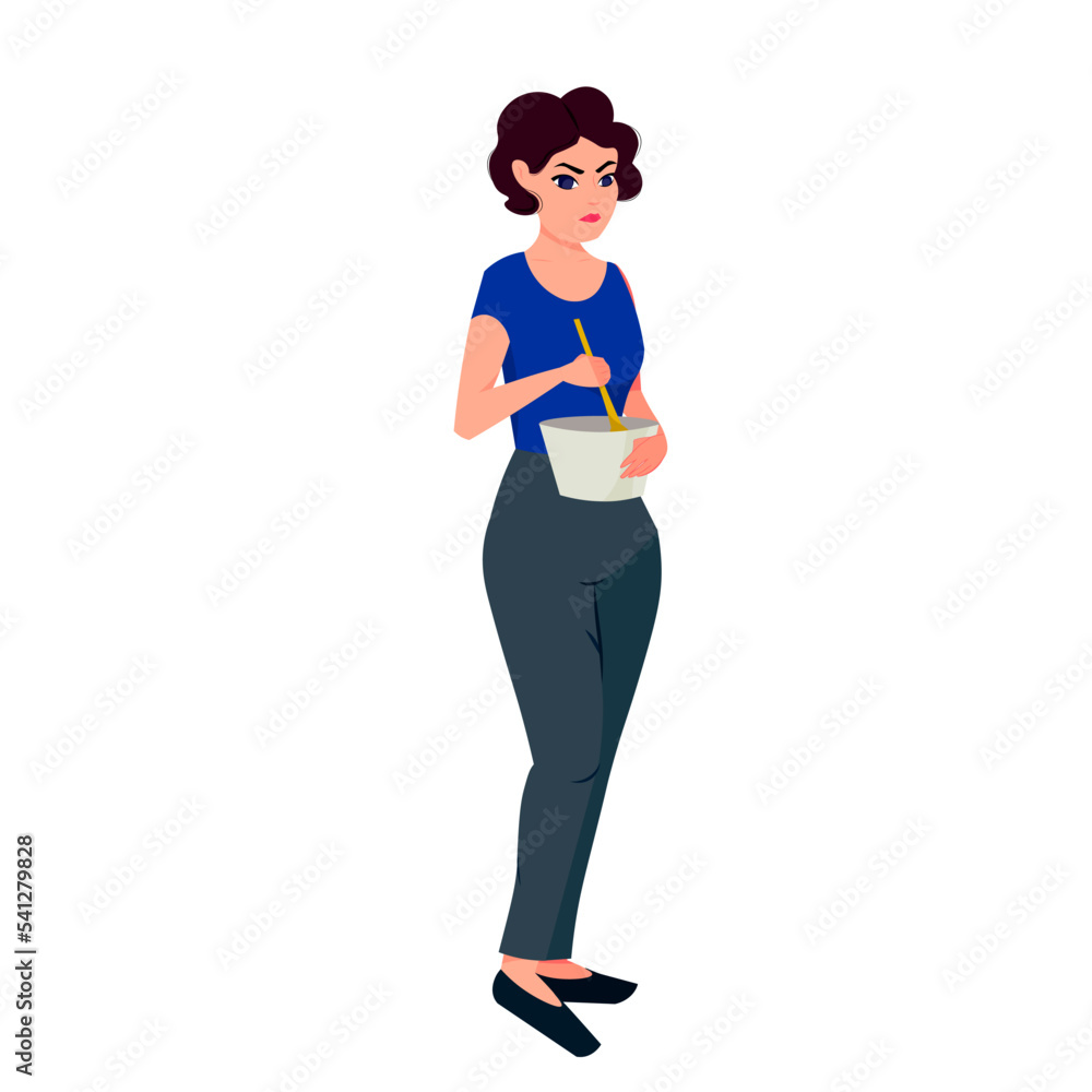 vector illustration of a woman cooking. the woman is standing. woman on a white background vector illustration of a woman cooking. the woman is standing. woman on a white background