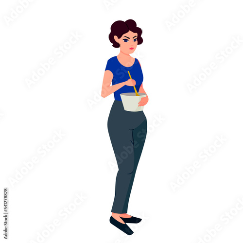 vector illustration of a woman cooking. the woman is standing. woman on a white background © Наталія Мацола