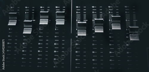 Sound control music mixer in record studio. Top view mixer and equalizer volume on the mixer amplifier. Digital audio system