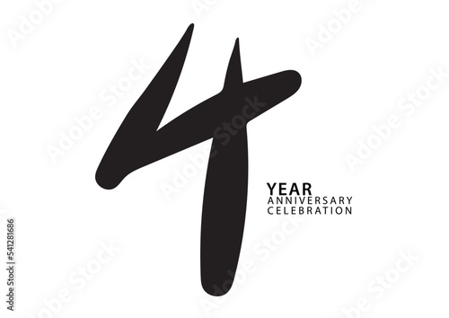 4 year anniversary celebration black color logotype vector, 4 number design, 4th Birthday invitation, logo number design vector illustration