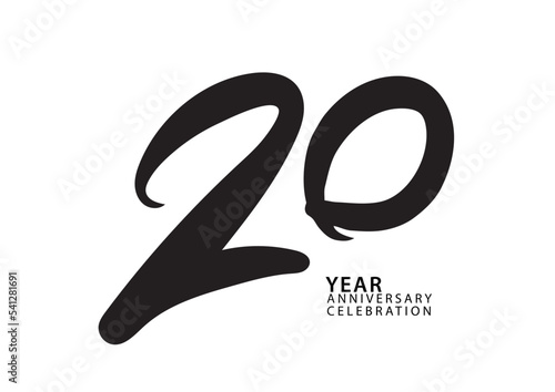 20 year anniversary celebration black color logotype vector, 20 number design, 20th Birthday invitation, logo number design vector illustration