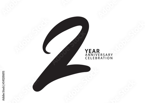 2 year anniversary celebration black color logotype vector, 2 number design, 2nd Birthday invitation, logo number design vector illustration