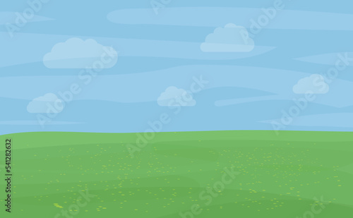 Greenland flowers plain field, wind clouds flow peaceful background 